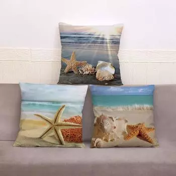 Декор для спальни, гостиной, пляжный пейзаж, кокосовая пальма, чехол для дивана, домашний декор, наволочка с принтом морской звезды и ракушки 40x40cm
