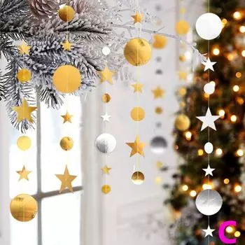 Декор для спальни Золотой/Серебряный/Черный Баннер из вымпелов Бумажные гирлянды Украшение для вечеринки Зеркальная Звезда Круг C