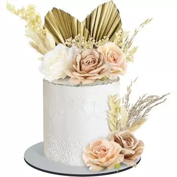 Декор для торта в стиле бохо, винтажные искусственные розы, пальмовые листья для торта, сушеные искусственные цветы для декора свадебного торжества, дня рождения в стиле бохо