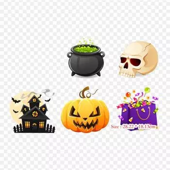 Декор иллюстраций Хэллоуина Стоковая Фотография Освятите утюг на теплопередаче, печатая виниловые патчи, стикер для одежды, аппликации DIY, моющиеся патчи