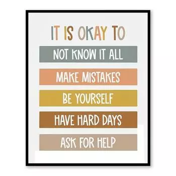 декор класса в стиле бохо, плакаты для класса, все в порядке, цитаты для класса, цифровая печать, будьте собой, декор игровой комнаты, подарки для учителей чёрный
