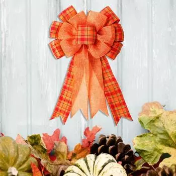 Декор на День благодарения Банты на День благодарения, банты на Хэллоуин, сделанные своими руками, осенние банты из лент, украшение на дверь, праздничный декор для дома и улицы оранжевый