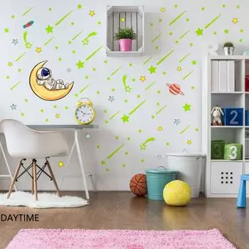 Декор потолка комнаты, домашняя наклейка, метеор, светящиеся в темноте, наклейки со звездами и луной, светящиеся наклейки на стену