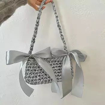 Декор с бантом, летние вязаные крючком кошельки подмышками ручной работы с магнитной пряжкой, модная однотонная вязаная маленькая сумка, женская сумка на плечо