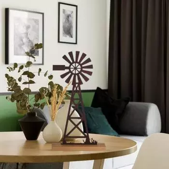 Декор стола в виде ветряной мельницы в фермерском доме 11,8-дюймовая 2D-металлическая винтажная ветряная мельница с ржавым основанием