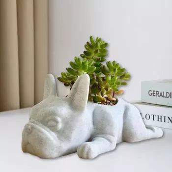 Декор в горшке для щенка, стиль бульдога, резной, реалистичный, привлекательный, прочный, декоративная смола, сочный орнамент в горшке для щенка, сад L