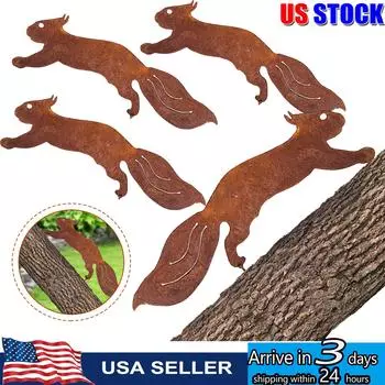 Декор в виде ржавой бегущей белки для ввинчивания в дерево, металлическое художественное украшение, изысканная скульптура животного, украшение для дерева для домашнего сада 1pc