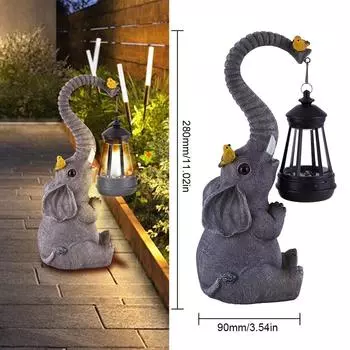 Декор в виде слона на солнечной батарее с фонарем, фигурка слона, милый ночной светильник в виде слона для декора сада на открытом воздухе