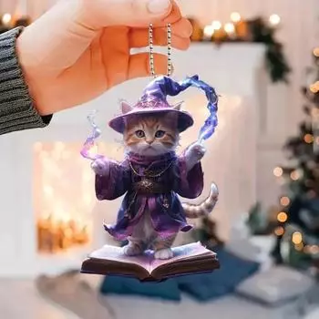 Декоративная акриловая подвеска на зеркало заднего вида в виде котенка с ремешком