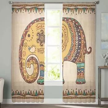Декоративная иллюстрация, прозрачные шторы со слоном, вуаль для спальни, прозрачные шторы для окон, кухни, тюлевые шторы 135W x 114H(cm)