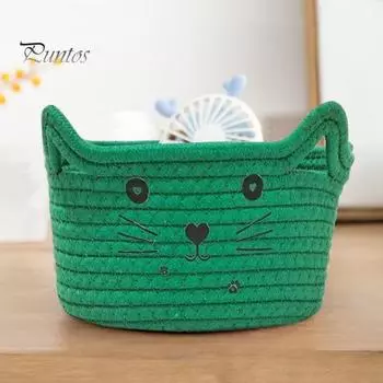 Декоративная корзина для хранения кошек, плетеная корзина-органайзер с ушками, большая вместимость, легко моется, игрушки, одежда, хлопковая веревочная корзина