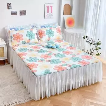 Декоративная кружевная юбка с рюшами, нескользящий наматрасник, юбка-кровать с принтом принцессы, простыня, покрывало, домашнее покрывало, юбка-кровать 1pc Skirt 120x200cm