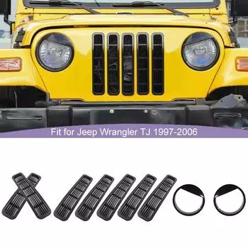 Декоративная накладка на фару автомобиля ABS, декоративные наклейки на решетку радиатора для Jeep Wrangler TJ 1997-2006, внешние аксессуары для автомобиля