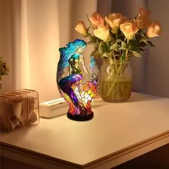 Декоративная настольная лампа в винтажном стиле, дизайн русалок-драконов, яркий цвет, привлекательный богемный цоколь из смолы A