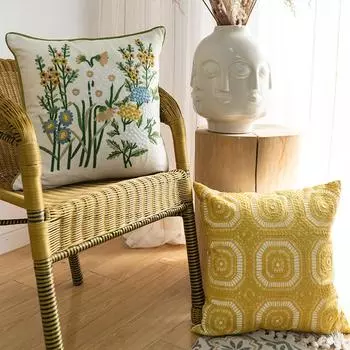 Декоративная наволочка для подушки с вышитым цветком в фермерском стиле 18 X18 с узором из хлопка с цветочным узором и зелеными листьями 450*450mm