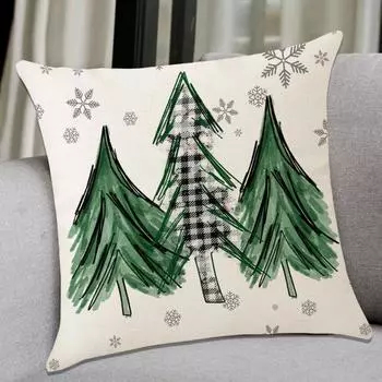 Декоративная наволочка из льняной ткани с Санта-Клаусом, удобная рождественская наволочка с принтом «Рождественская елка», рождественская наволочка, прикроватная тумбочка A