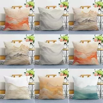 Декоративная наволочка с изображением пейзажа в китайском стиле для спальни, гостиной, квадратная наволочка с подушкой 40x40cm