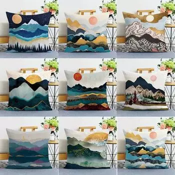 Декоративная наволочка с простым горным принтом для спальни, гостиной, квадратная подушка, наволочка 40x40cm