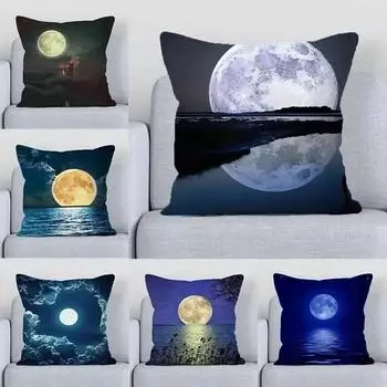 Декоративная наволочка с рисунком Луны, квадратная подушка для дивана в машину, чехол для подушки 40x40cm