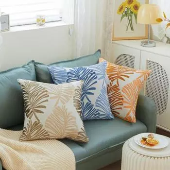 Декоративная наволочка Yousheng со потайной молнией, мягкая износостойкая моющаяся квадратная наволочка с принтом пальмовых листьев, наволочка для спальни 45x45cm оранжевый
