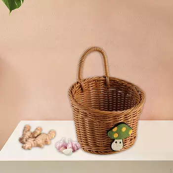 Декоративная плетеная настенная корзина для хранения с ручкой, держателем, подвесными фруктами и овощами Medium