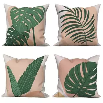 Декоративная подушка для дивана, домашний декор, декоративная крышка, зеленый тропический лист, розовая подушка 40x40cm