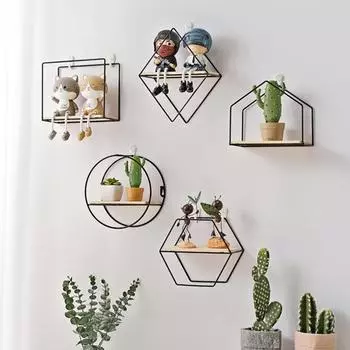 Декоративная полка для хранения вещей из кованого железа в скандинавском стиле, органайзер для хранения вещей, домашний декор B чёрный