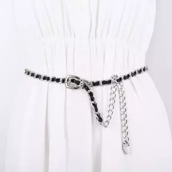 Декоративная поясная цепочка женская в стиле маленького ароматного ветра, металлическая, носимая, из ПУ, брючная цепочка с булавкой для платья, пряжка для ремня женская серебряный