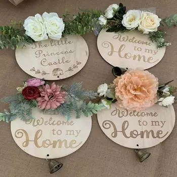 Декоративная прочная декоративная переносная круглая подвесная табличка с надписью Hello Word Bell из дерева