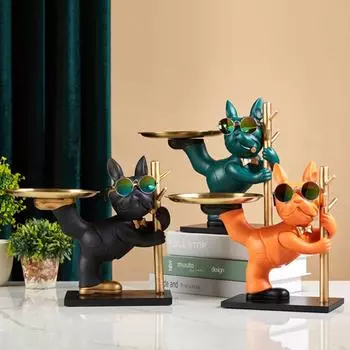 Декоративная статуя магната Питбуля, изделия из смолы, французский бульдог, виджет, тарелка для гостиной, прихожей, домашнее украшение зелёный