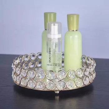 Декоративная стеклянная круглая тарелка, зеркало, ящик для хранения косметики, поднос, свадебное украшение, стойка, ящик для хранения, домашний ящик для хранения 20cm золотой