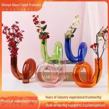 Декоративная стеклянная ваза в европейском стиле для водных цветочных композиций в гостиной или офисе, уникальная форма и индивидуальность. зелёный