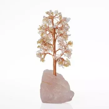 Декоративное дерево из натурального камня цитрин-розовый кварц