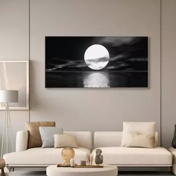 Декоративное настенное искусство Картина на холсте Морской пейзаж Черно-белый океан Гостиная Спальня Кухня Украшение дома Без рамы 20x40cm