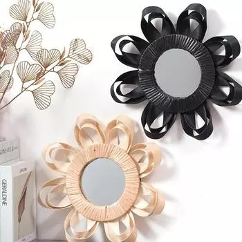 Декоративное зеркало ручной работы из соломы, деревянное настенное зеркало для макияжа