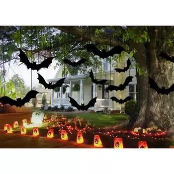 Декоративные летучие мыши на Хэллоуин, набор из 12 предметов, подвесные летучие мыши, наружное украшение на Хэллоуин, дерево на Хэллоуин, сад на Хэллоуин, газон 12 bats