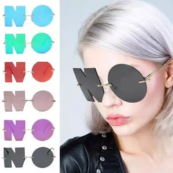 Декоративные очки NO Shape Lens Individual Letter Солнцезащитные очки Photo Prop Rimless Anti-UV золотистый