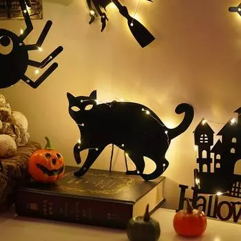 Декоративные огни на Хэллоуин, привидение, атмосфера черного кота, для гостиных, вечеринок, праздников, домашнего декора Black wizard light