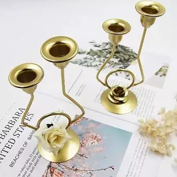 Декоративные подсвечники в европейском стиле, золотой железный подсвечник, двуглавый подсвечник, свеча