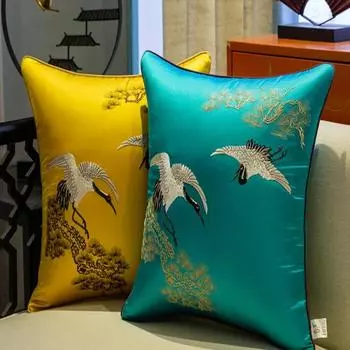 Декоративные подушки с вышивкой в виде журавля для гостиной, спальни, новый чехол для подушки в китайском стиле, красное дерево, домашний диван, кровать, наволочка на талию 35x50CM(NO FILLING)