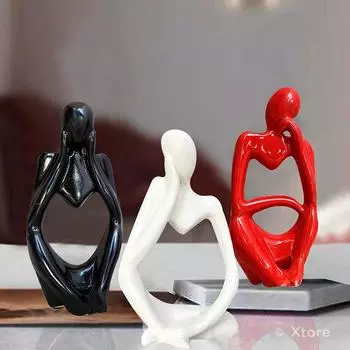Декоративные статуи Мыслителя для домашнего декора (Упаковка из 3 шт., черный, красный и белый)