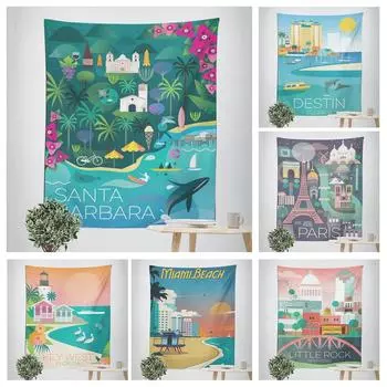 Декоративный гобелен «Мультяшный город» для домашнего декора, офисного гобелена для гостиной 100x75cm