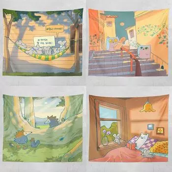 Декоративный гобелен с изображением мультяшных животных для домашнего декора, офиса, гостиной, гобелен 100x75cm