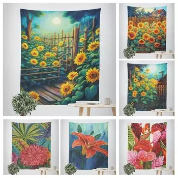 Декоративный гобелен с рисунком подсолнуха, украшение для дома, офис, гостиная, гобелен 100x75cm