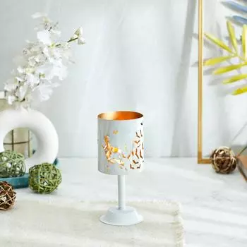 Декоративный кованый подсвечник для чайной свечи | Стильный | для декора в помещении и на улице (Белый с золотой текстурой)