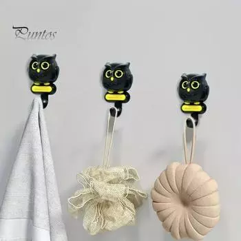 Декоративный крючок для ключей в виде совы, легко устанавливается, автоматически открывается и закрывается, настенный крючок в виде совы, вешалка для ключей и полотенец, офисный декор чёрный