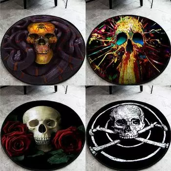 Декоративный круглый ковер с рисунком черепа, домашний декор, круглый ковер, декор для комнаты, спальни, ковер, декоративный коврик для кухни, ванной комнаты, дверной коврик 40cm