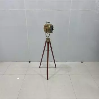 Декоративный морской прожектор, напольный светильник, ручной работы, деревянный штатив, латунный, антикварный морской студийный прожектор