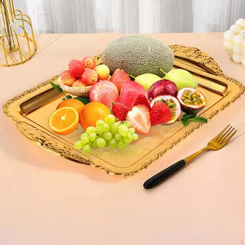 Декоративный поднос для фруктов, десертная тарелка, легко моется, изготовленная вручную, износостойкая, прямоугольная, сервировочная Small золотой