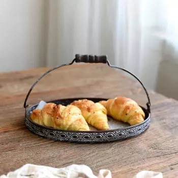Декоративный поднос для хлеба, универсальный поднос для еды, сервировочный железный журнальный столик в фермерском стиле Round S